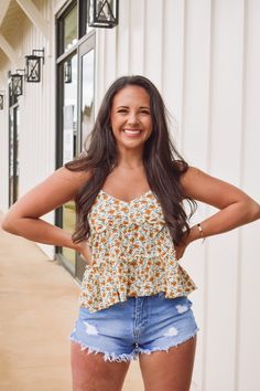 This is an adorable top in a multi ivory print that is perfect for your summer wardrobe, featuring adjustable spaghetti straps, and a flowy fit! 96% Polyester, 4% Spandex Runs true to size! Model has a 34" bust and a 26" waist wearing a size small. Summer Daytime Top With Spaghetti Straps, White Floral Print Tank Top For Brunch, White Floral Print Camisole For Vacation, Trendy Floral Print Tank Top For Vacation, Spring Daytime Spaghetti Strap Tank Top, Summer Spaghetti Strap Tops For Daytime, Casual Spring Camisole For Daytime, Casual Spring Daytime Camisole, Spring Daytime Tops With Spaghetti Straps