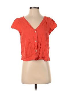 Gap Short Sleeve Blouse Size: Small Tops - used. 55% LINEN, 45% VISCOSE RAYON | Gap Short Sleeve Blouse: Orange Tops - Size Small Gap Summer Button-up Top, Gap Button-up Summer Top, Gap V-neck Summer Tops, Casual Daywear Blouse By Gap, Gap Casual Blouse For Daywear, Casual Gap Blouse For Daywear, Casual V-neck Top By Gap, Gap Short Sleeve Spring Blouse, Gap Short Sleeve Blouse For Spring