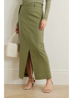 RÓHE Belted wool maxi skirt | NET-A-PORTER Wool Maxi Skirt, Green Wool, Green Skirt, Net A Porter, Focus On, Women Collection, Luxury Design, Maxi Skirt, Porter