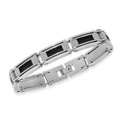 Stainless Steel 8.5&quot; Leather Inlay Bracelet Elegant Silver Rectangular Leather Bracelet, Elegant Rectangular Bracelets With Leather Strap, Elegant Rectangular Bracelet With Leather Strap, Classic Rectangular Leather Bracelets, Classic Rectangular Leather Bracelet, Elegant Rectangular Leather Strap Bracelet, Modern Rectangular Leather Bracelet, Rectangular Leather Bracelets, Black Rectangular Leather Jewelry