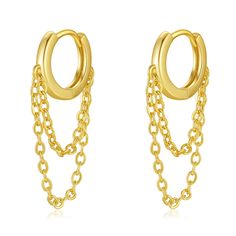 PRICES MAY VARY. ★Trendy Chain Hoop Earrings★ These exquisite small gold hoop earrings for women are crafted with sturdy and safe 925 sterling silver post clasp, easy to wear and comfortable, lightweight chain drop earrings is great for daily wear. The gold tassel earrings can also be mixed with other multiple cartilage piercing cuff earrings to create your own unique style. ★Quality Gold Huggie Earrings★ The material of the dangle chain mini hoop earrings is superior copper with 14k real gold p Daily Vibes, Gold Huggie Hoop Earrings, Gold Tassel Earrings, Small Gold Hoop Earrings, Small Gold Hoops, Earrings Hypoallergenic, Mini Hoop Earrings, Double Chain, Cartilage Piercing