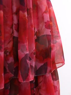 Floral printed chiffon tiered skirt. Bodice and skirt are fully lined. 100% Polyester 100% Recycled polyester lining Concealed zip at centre back Made in China Red Evening Gown, Red Floor, Formal Evening Gown, Red Maxi, Prom Formal, Evening Gowns Formal, Tier Skirt, Floral Chiffon, Tea Length