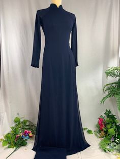 Brand New High Quality Vietnamese Chiffon Double Layer Ao Dai with Pants. Fast and Free Priority shipping (1-3 days) to arrive via USPS. Size Bust/ChestWaist S32in/81cm27in/69cm M33in/84cm28in/71cm L35in/89cm30in/76cm XL36in/91cm31in/79cm 2XL37in/94cm32in/81cm 3XL38in/97cm33in/84cm 4XL40in/102cm35in/89cm 5XL41in/104cm37in/94cm 6XL42in/107cm38in/97cm Ao Dai Length is 56in/143cm Pants Length is 44in/112cm Please provide Bust, Waist, and Hip measurements as well as Arm Circumference when placing yo Fitted Full-length Chiffon Dress, Solid Color Long Sleeve Chiffon Evening Dress, Evening Chiffon Long Sleeve Dress, Fitted Sheer Georgette Chiffon Dress, Sheer Fitted Chiffon Dress In Georgette, Sheer Long Sleeve Chiffon Dress For Formal Events, Formal Long Sleeve Sheer Chiffon Dress, Blue Fitted Long Sleeve Chiffon Dress, Fitted Full-length Georgette Dress