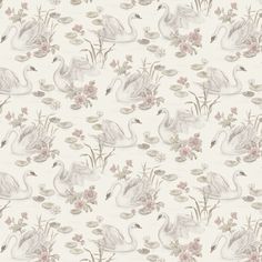 a wallpaper with swans and flowers on it