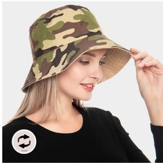 Color : Olive Green Size : 12" X 12" Material : 100% Polyester Camouflage Patterned Reversible Bucket Hat Pink Beret, Boat Hat, Carhartt Beanie, Polo Hat, Stetson Hat, Stocking Hat, Nike Hat, Reversible Bucket Hat, Mom Hats