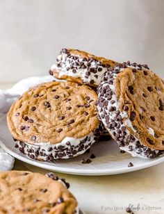 chocolate chip cookies and ice cream sandwiches on a plate