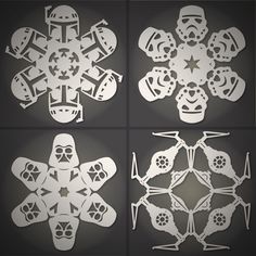 star wars snowflakes are shown in four different styles and sizes, with the words on