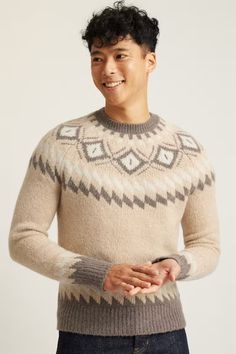 Alpaca Wool Crew Neck Sweater | Bonobos Beige Lambswool Sweater For Winter, Winter Alpaca Soft Knit Sweater, Warm Beige Crew Neck Sweater, Cozy Crew Neck Lambswool Sweater, Cozy Lambswool Crew Neck Sweater, Winter Knitted Recycled Wool Sweater, Winter Crew Neck Lambswool Sweater, Cozy Merino Wool Jacquard Knit Sweater, Winter Sweater In Knit Recycled Wool