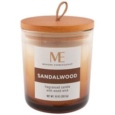 sandalwood scented candle with wood lid, 16oz - me modern expressions candles