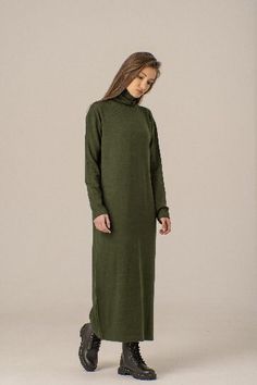 Wool Winter Maxi Dress, Long Sweater Dress, Minimalist Loose Knit Dress, Floor Length Dress, Funnel Neck Sweaterdress, Casual Loose Dress - Etsy Winter Maxi Dress, Loose Knit Dress, Winter Maxi, Long Sweaters For Women, Maxi Dress Winter, Dress Minimalist, Maxi Dress Long, Floor Length Dress, Long Sweater Dress