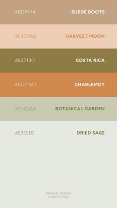 the color scheme for different types of plants and flowers in shades of brown, green, beige