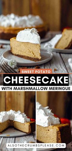 a slice of cheesecake with marshmallow meringue