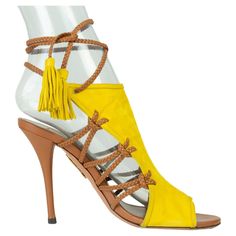 Shoes Yellow, Lace Sandals, Yellow Heels, Chic Shoes, The Fox And The Hound, Braided Leather, Calf Skin, Clothing And Shoes, Shoes Sandals