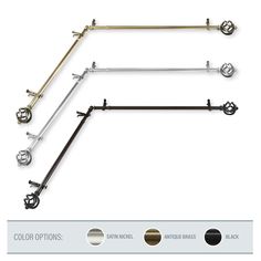 four different types of metal bars and handles on a white background with the words color options