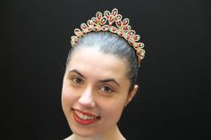 Irina Ballet Tiara Rubi - Ready to Ship Red Crown Headpiece For Wedding, Elegant Wedding Crown Headband, Elegant Tall Crown Headband For Wedding, Elegant Tiara, Ballet Tiaras, Ballet Headpieces, Golden Beads, Diamond Crown, Delray Beach