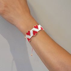 Heart Woven Bracelet, Heart Bracelet, Love Bracelets, Friendship Bracelets, Macrame Jewelry, Weaved Heart Beaded Miyuki Bracelets - Etsy Valentine's Day Friendship Bracelets With Heart Beads, Heart-shaped Friendship Bracelets With Sliding Knot For Valentine's Day, Valentine's Day Beaded Bracelets For Friendship, Handmade Heart Bracelet With Round Beads For Friendship, Handmade Heart Beaded Bracelet For Friendship, Heart-shaped Beaded Bracelets For Gifts, Beaded Heart Bracelet Gift, Adjustable Heart Bracelet With Sliding Knot, Heart-shaped Friendship Bracelets With Heart Beads For Gift