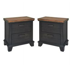 two black nightstands with wooden top and drawers