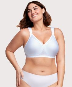 Any Top Is Possible With Seamless Straps and Cups The best everyday bra is the one you never notice. Say hello to the T-shirt bra that fits seamless and wicks away sweat for all-day cooling comfort. No lines showing. No straps slipping. No sweat. MagicLift® design lifts, shapes, and supports without a wire. Seamless cups eliminate lines for a smooth silhouette. Wide, seamless straps are cushioned for all-day comfort. Hook-and-eye closure with 3 columns & 3 rows increases with size. Supportive Seamless White Nursing Bra, Supportive Seamless White Bra, Supportive White Seamless Bra, White Full Coverage Sports Bra With Seamless Construction, Shirt Bra, Everyday Bra, T Shirt Bra, Wicks, Say Hello