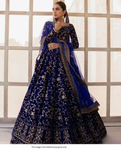 Bollywood Replica LehengaBollywood Model Velvet Embroidery wedding lehenga in blue color Lehenga Fabric :- VelvetLehenga Inner :- Micro SilkLehenga Work :- Multi Needle Work, coding Work, Embroidery Work, Zari Work, Less (Semi Stitched)Dupatta Fabric:- Heavy Butterfly Net With Fancy Border Less Work Blouse Fabric :- VelvetBlouse Work:- Sequence 3mm Work, Multi Needle Work, coding Work, Embroidery Work, Zari Work  (Blouse:-Unstitched)Shipping time is 5-7 days.Buy this Lehenga at Kollybollyethnics and make your occasion very special !!. With Express Free Shipping and Custom Stitching, Shop Bollywood Model Velvet Embroidery wedding lehenga in blue color online at kollybollyethnics from India with free worldwide shipping. Velvet Choli, Royal Blue Lehenga, Chaniya Choli Wedding, Velvet Lehenga, Reception Lehenga, Lehenga Choli Wedding, Indian Lehenga Choli, Blue Lehenga, Lehenga Online