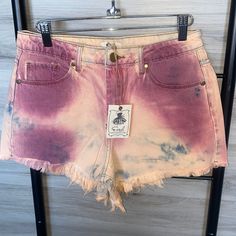 New With Tags, Women's Tie Dye Washed Denim Shorts With Fringe By Easel Los Angeles Color: Rose (Rose-Y Maroon With Salmon And Hints Of Dark Blue) 5 Pocket Styling Riveted Button Closure Zip Fly Belt Loops Approx Measurements: S-Waist 29", Rise 11", Inseam 3-3.5" M-Waist 31", Rise 11", Inseam 3-3.5" L-Waist 33", Rise 11.5", Inseam 3.5-4" 100% Cotton Pink Bottoms With Frayed Hem For Summer, Pink Washed Denim Bottoms, Pink Relaxed Fit Washed Bottoms, Pink Washed Relaxed Fit Bottoms, Pink Jeans With Frayed Hem For Summer, Spring Washed Pink Bottoms, Pink Short Summer Jeans, Spring Pink Washed Bottoms, Trendy Pink Relaxed Fit Jean Shorts