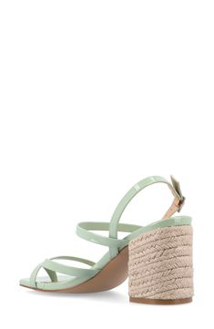 A jute-wrapped block heel brings beachy vibes to a faux-leather sandal fashioned with a toe loop and adjustable slingback strap. 3" heel Tru Comfort Foam footbed Synthetic upper, lining and sole Imported Summer Wedge Sandals With Stacked High Heel, Adjustable Block Heel Summer Sandals, Adjustable Block Heel Sandals For Summer, Summer Sandals With Stacked Heel And Ankle Strap, Beige Ankle Strap Block Heels For Summer, Beige Block Heel Sandals For Summer, Summer Sandals With Adjustable Ankle Strap, Beige Heels For Beach Summer Occasions, Vacation Slingback Sandals With Heel Strap