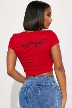 Available In Red. Crew Neck Short Sleeve Ed Hardy Graphic Front And Back Screen Cropped Disclaimer: To Keep The Aesthetic Of This Garment, Please Follow The Care Instructions Carefully. 65% Polyester 35% Cotton Imported | True Love Ed Hardy Crop Top in Red size Small by Fashion Nova Red Fitted Crop Top With Short Sleeves, Fitted Red Crop Top With Short Sleeves, Trendy Fitted Red Tops, Trendy Red Stretch Crop Top, Trendy Fitted Red Crop Top, Fitted Red Cotton Crop Top, Red Crew Neck, Luxe Clothing, Tops And Bottoms