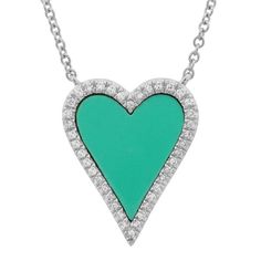 14K Gold Diamond Halo Turquoise Skinny Heart Necklace. Turquoise it's said to bring luck, peace, and protection. Item Information Metal: 14k Gold Chain Length: 16"+1"+1" Dimensions: 13x16mm Gemstone Information Gemstone(s): Diamond, Turquoise Total Carat Weight: 0.09D, 1.04T Turquoise Heart Pendant Necklace With Gemstone, Heart-shaped Turquoise Gemstone Necklace, Turquoise Heart Pendant Necklace For Anniversary, Turquoise Heart Necklace For Valentine's Day, Green Heart-shaped Sterling Silver Necklace, Green Heart-shaped Gemstone Necklace, Heart Necklace Diamond, Necklace Turquoise, Diamond Halo