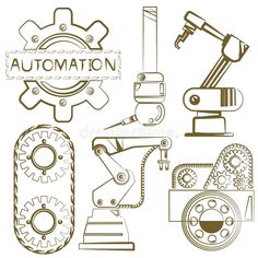 an automaton logo with various types of machinery and tools in the form of gears