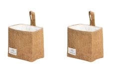 two burlap bags with handles on white background