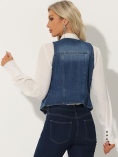 Shop Allegra K for denim vest sleeveless collarless washed distressed jean jacket you are looking for, get more women's demin jackets for yourelf. Order now! Free Returns! Demin Jacket, Distressed Jean Jacket, Denim Vest, Jean Jacket, Order Now, Dark Blue, Blue