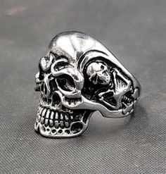 It's Handmade Silver Unique Vintage Beautiful Vintage Silver Handmade Skull Ring Unique Ring Size 10US Adjustable Symbolic Skull Ring, Handmade Metal Skull Ring, Stainless Steel Skull Ring As Gift, Adjustable Stainless Steel Skull Ring, Handmade Skulls, Silver Skull Ring, Unique Ring, Skull Ring, Ring Unique