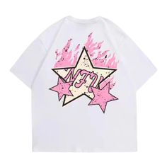 Add a pop of style to your wardrobe with this High Street Pink Star Flame T-Shirt. The t-shirt features a fun, vibrant design with a colorful flame pattern and a stylish star embellishment. Crafted from durable cotton for long-lasting comfort. Features: -100% Cotton -Crew Neckline -Dropped Shoulder -Flame -Star Graphic -Regular fit -High Street style Pink And White Graphic Tee, Flame Pattern, Star Graphic, Free Scarf, Pink Star, Free Socks, Blue White And Black, Pink Stars, Fashion App