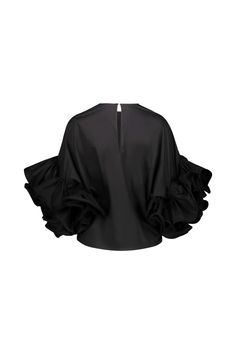 Rochas ruffled Sleeves Top in cotton popeline Chic Voluminous Tops With Pleated Sleeves, Chic Voluminous Pleated Sleeve Tops, Voluminous Tops For Evening In Spring, Chic Voluminous Evening Tops, Spring Voluminous Ruffled Blouse, Black Silk Top With Ruffles, Black Silk Ruffled Top, Silk Ruffled Evening Tops, Elegant Voluminous Tops With Ruffles