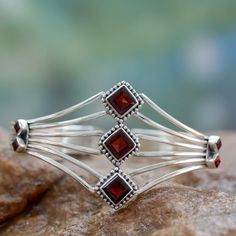 NOVICA Garnet & Sterling Silver Cuff Bracelet | The Animal Rescue Site Unique Sterling Silver Jewelry, Silver Smithing, Precious Metal Clay, Native Jewelry, Sterling Silver Cuff Bracelet, Fancy Jewelry, Sterling Silver Cuff, Silver Cuff Bracelet, Silver Cuff