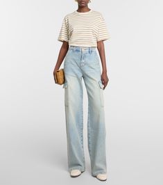 Scout cargo jeans in blue - 7 For All Mankind | Mytheresa Jean Cargo Outfit, Spring Knitwear, Cargo Outfit, Spring Sunglasses, Minimal Shoes, Midi Skirt Spring, Bridal Bag, Classic Bags, Summer Swim Suits