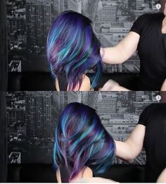 Turquoise And Purple Hair, Galactic Hair, Multicolour Hair, Teal And Purple Hair, Guy Tang, Haircut Styles, Ombré Hair