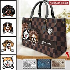 Love Puppy Pet Dogs Pawprints Check Pattern Leather Texture Personalized Lady Handbag Rectangular Dog Print Bag For Gift, Rectangular Bags With Dog Print For Daily Use, Luggage Covers, Student Bag, Leather Passport Cover, Leather Texture, Passport Cover, One Bag, Personalized Leather