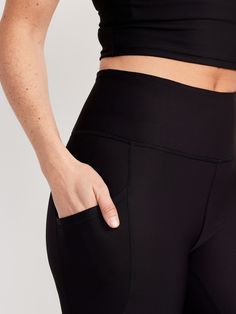 new waistband has more hold, less pinching new pocket shape to fit your phone go-dry wicks moisture sits at belly button fitted hip and thigh 7/8 leg hits just above ankle 25" regular inseam 23" petite inseam 28" tall inseam models are approx.  5'9" and wear sizes s (4), l (12) and xl (18)machine wash according to the care instruction label Face Fashion, Compression Fabric, Ribbed Leggings, Leggings For Women, Fresh Face, Jack Black, Petite Size, Fashion Face, Wicks