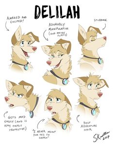 some drawings of different types of dogs with their mouths open and eyes closed, including the head