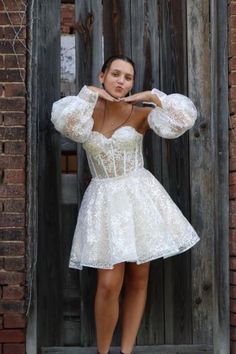 princess ivory tulle lace short party dress Wedding Mini Dress With Lace Bodice For Prom Season, Blue Lace Mini Dress For Prom, Homecoming Corset Dress With Lace-up Back And Sweetheart Neckline, White Mini Length Corset Dress With Lace-up Back, Light Blue Homecoming Dress, White Mini Corset Dress With Lace-up Back, Detachable Puff Sleeves, Blue Homecoming Dress, Lace Bustier Top