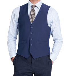 Vanderbilt Collection  - Classic Dress Vest 5 Buttons Regular Fit In Blue Elegant Blue V-neck Vest, Elegant Blue Summer Vest, Navy Fitted Elegant Vest, Elegant Fitted Navy Vest, Fitted Blue Vest For Workwear, Blue Fitted Vest For Work, Fitted Navy Sleeveless Vest, Elegant Sleeveless Blue Suits, Classic Fitted Blue Vest