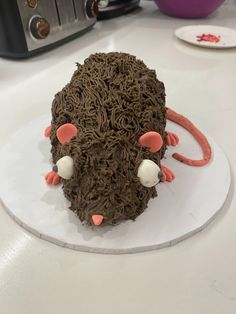 a cake shaped like a mouse on a plate