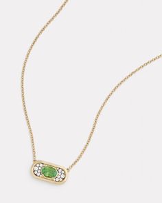 18K Yellow Oval Necklace with Green Tourmaline and Diamonds, .22 TCW   16 Inches, Pendant is 5/8 Inch Long x 3/8 Inch Wide Style# YNPPGTW Oval Necklace, Green Tourmaline, Tourmaline, Diamonds, Necklaces, Pendant, Yellow, Green