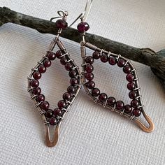 Copper Earrings With Garnet Gemstones, Wire Wrapped Copper Earrings January Birthstone. - Etsy Canada Fusion Beads, Metal Drop, January Birthstone, Wire Wrapped Earrings, Wrapping Ideas, Garnet Gemstone, Copper Earrings, Custom Necklace, Elegant Jewelry