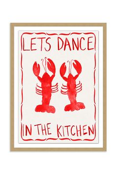 a card with the words let's dance in the kitchen and lobsters on it