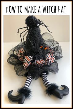 a black witch doll sitting on top of a white table with text overlay that says how to make a witch hat