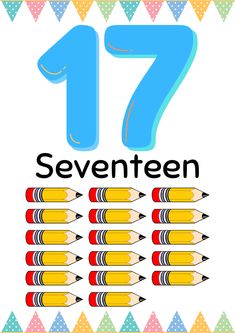 the number seven with pencils in front of it and an image of several different colored crayons