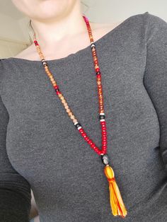 "Handmade mala necklace, \"Phoenix\", made with intention, natural stone. Unique design, original artwork. Stones used: red agate, red aventurine, tiger's eye, black obsidian." Handmade Red Mala For Healing, Red 8mm Beads Spiritual Mala, Red Hand-strung Spiritual Mala, Handmade Artisan Mala As A Gift, Artisan Handmade Mala As A Gift, Red Round Beads Mala For Meditation, Red Beaded Necklace With 108 Beads For Meditation, Red Hand-strung Spiritual Beaded Necklaces, Red Necklaces With Round Beads For Meditation