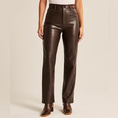 Curve Love Vegan Leather 90s Straight Pant Dark Brown Size 29/ 8 Faux Leather Jeans, Brown Leather Pants, Silver Pants, Abercrombie (women), Leather Pants Women, Women's Bottoms, White Halter Maxi Dress, High Rise Pants, Faux Leather Pants