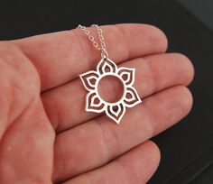 Round lotus flower pendant necklace in sterling silver, lotus petal, flower necklace, sterling silver lotus on Etsy, $34.00 Lotus Flower Pendant, Lotus Petal, Bijoux Art Deco, Petal Flower, Flower Pendant Necklace, Necklace Sterling Silver, Silver Pendant Necklace, Flower Pendant, Flower Necklace